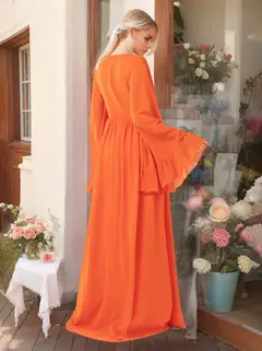 A-Line/Princess Deep V-Neck Long Sleeves Floor-Length Bridesmaid Dresses with Ruffles — view 2