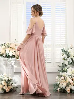 A-Line/Princess Spaghetti Straps Floor-Length Chiffon Bridesmaid Dresses with Split Side & Ruched — view 2