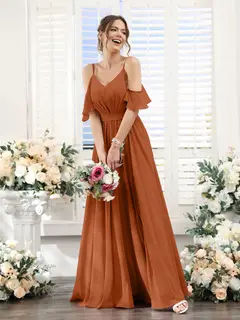 A-Line/Princess Spaghetti Straps Floor-Length Chiffon Bridesmaid Dresses with Split Side & Ruched — view 10
