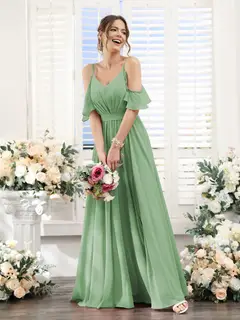 A-Line/Princess Spaghetti Straps Floor-Length Chiffon Bridesmaid Dresses with Split Side & Ruched — view 17