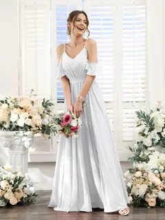 A-Line/Princess Spaghetti Straps Floor-Length Chiffon Bridesmaid Dresses with Split Side & Ruched — view 20