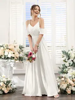 A-Line/Princess Spaghetti Straps Floor-Length Chiffon Bridesmaid Dresses with Split Side & Ruched — view 22