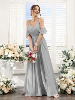 A-Line/Princess Spaghetti Straps Floor-Length Chiffon Bridesmaid Dresses with Split Side & Ruched — view 23