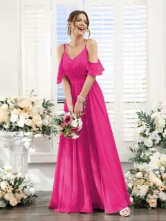 A-Line/Princess Spaghetti Straps Floor-Length Chiffon Bridesmaid Dresses with Split Side & Ruched — view 34