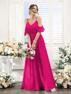 A-Line/Princess Spaghetti Straps Floor-Length Chiffon Bridesmaid Dresses with Split Side & Ruched — view 35