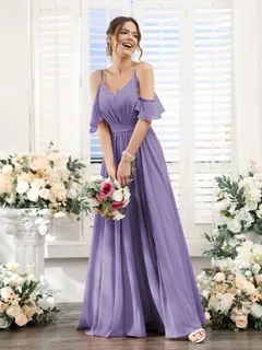 A-Line/Princess Spaghetti Straps Floor-Length Chiffon Bridesmaid Dresses with Split Side & Ruched — view 42