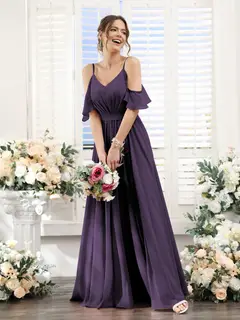 A-Line/Princess Spaghetti Straps Floor-Length Chiffon Bridesmaid Dresses with Split Side & Ruched — view 46