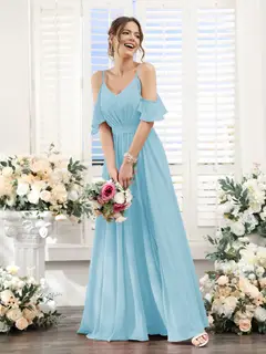 A-Line/Princess Spaghetti Straps Floor-Length Chiffon Bridesmaid Dresses with Split Side & Ruched — view 50