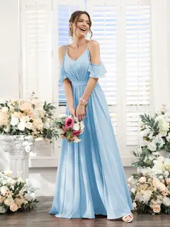 A-Line/Princess Spaghetti Straps Floor-Length Chiffon Bridesmaid Dresses with Split Side & Ruched — view 51