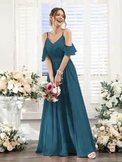 A-Line/Princess Spaghetti Straps Floor-Length Chiffon Bridesmaid Dresses with Split Side & Ruched — view 59
