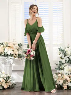 A-Line/Princess Spaghetti Straps Floor-Length Chiffon Bridesmaid Dresses with Split Side & Ruched — view 66