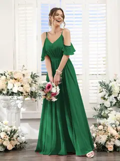 A-Line/Princess Spaghetti Straps Floor-Length Chiffon Bridesmaid Dresses with Split Side & Ruched — view 68
