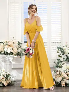 A-Line/Princess Spaghetti Straps Floor-Length Chiffon Bridesmaid Dresses with Split Side & Ruched — view 71