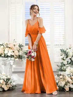 A-Line/Princess Spaghetti Straps Floor-Length Chiffon Bridesmaid Dresses with Split Side & Ruched — view 73