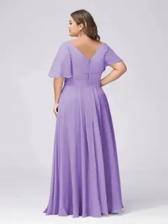 A Line/Princess V-Neck Short Sleeves Plus Size Bridesmaid Dresses with Split Side — view 2
