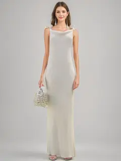 Sheath/Column Cowl Neck Spaghetti Straps Backless Floor-Length Bridesmaid Dresses with Appliques — view 3