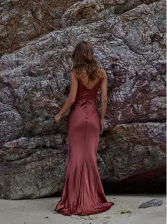Sheath/Column Cowl Neck Spaghetti Straps Sleeveless Floor-Length Silk Satin Bridesmaid Dresses — view 2