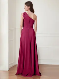 A-Line/Princess One-Shoulder Sleeveless Floor-Length Bridesmaid Dresses with Bowknot — view 2