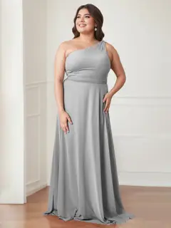 A-Line/Princess One-Shoulder Sleeveless Floor-Length Bridesmaid Dresses with Bowknot — view 3