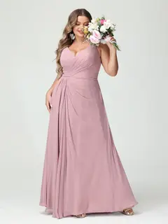 A-Line/Princess Spaghetti Straps Sleeveless Chiffon Plus Size Bridesmaid Dresses with Pockets & Split Side — view 2
