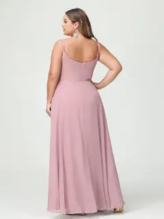 A-Line/Princess Spaghetti Straps Sleeveless Chiffon Plus Size Bridesmaid Dresses with Pockets & Split Side — view 3