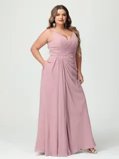 A-Line/Princess Spaghetti Straps Sleeveless Chiffon Plus Size Bridesmaid Dresses with Pockets & Split Side — view 6