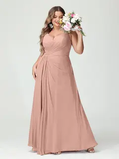 A-Line/Princess Spaghetti Straps Sleeveless Chiffon Plus Size Bridesmaid Dresses with Pockets & Split Side — view 8
