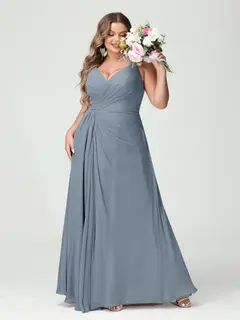 A-Line/Princess Spaghetti Straps Sleeveless Chiffon Plus Size Bridesmaid Dresses with Pockets & Split Side — view 9