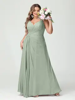 A-Line/Princess Spaghetti Straps Sleeveless Chiffon Plus Size Bridesmaid Dresses with Pockets & Split Side — view 11