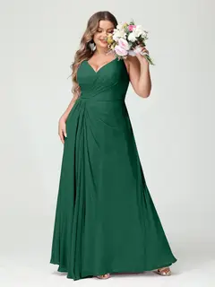 A-Line/Princess Spaghetti Straps Sleeveless Chiffon Plus Size Bridesmaid Dresses with Pockets & Split Side — view 12
