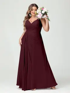 A-Line/Princess Spaghetti Straps Sleeveless Chiffon Plus Size Bridesmaid Dresses with Pockets & Split Side — view 13