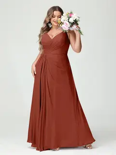 A-Line/Princess Spaghetti Straps Sleeveless Chiffon Plus Size Bridesmaid Dresses with Pockets & Split Side — view 14