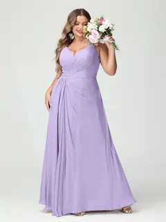A-Line/Princess Spaghetti Straps Sleeveless Chiffon Plus Size Bridesmaid Dresses with Pockets & Split Side — view 15