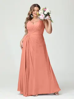 A-Line/Princess Spaghetti Straps Sleeveless Chiffon Plus Size Bridesmaid Dresses with Pockets & Split Side — view 16