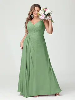 A-Line/Princess Spaghetti Straps Sleeveless Chiffon Plus Size Bridesmaid Dresses with Pockets & Split Side — view 17