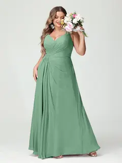 A-Line/Princess Spaghetti Straps Sleeveless Chiffon Plus Size Bridesmaid Dresses with Pockets & Split Side — view 18