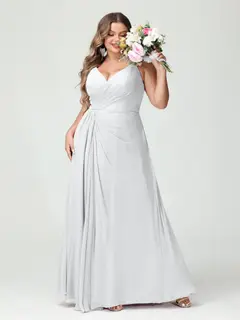 A-Line/Princess Spaghetti Straps Sleeveless Chiffon Plus Size Bridesmaid Dresses with Pockets & Split Side — view 20
