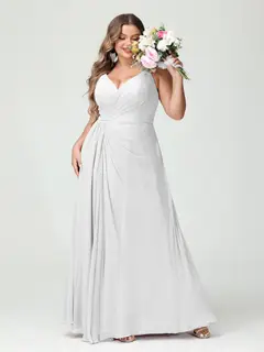 A-Line/Princess Spaghetti Straps Sleeveless Chiffon Plus Size Bridesmaid Dresses with Pockets & Split Side — view 21