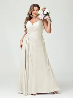 A-Line/Princess Spaghetti Straps Sleeveless Chiffon Plus Size Bridesmaid Dresses with Pockets & Split Side — view 22