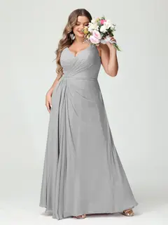 A-Line/Princess Spaghetti Straps Sleeveless Chiffon Plus Size Bridesmaid Dresses with Pockets & Split Side — view 23