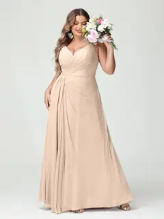 A-Line/Princess Spaghetti Straps Sleeveless Chiffon Plus Size Bridesmaid Dresses with Pockets & Split Side — view 24