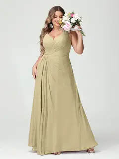 A-Line/Princess Spaghetti Straps Sleeveless Chiffon Plus Size Bridesmaid Dresses with Pockets & Split Side — view 25
