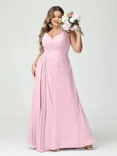 A-Line/Princess Spaghetti Straps Sleeveless Chiffon Plus Size Bridesmaid Dresses with Pockets & Split Side — view 26