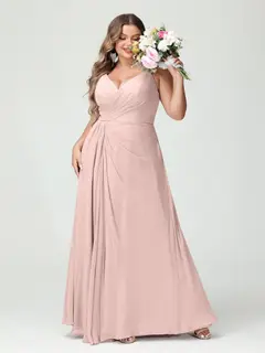 A-Line/Princess Spaghetti Straps Sleeveless Chiffon Plus Size Bridesmaid Dresses with Pockets & Split Side — view 27