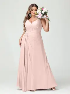A-Line/Princess Spaghetti Straps Sleeveless Chiffon Plus Size Bridesmaid Dresses with Pockets & Split Side — view 28
