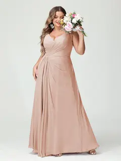 A-Line/Princess Spaghetti Straps Sleeveless Chiffon Plus Size Bridesmaid Dresses with Pockets & Split Side — view 29