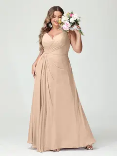 A-Line/Princess Spaghetti Straps Sleeveless Chiffon Plus Size Bridesmaid Dresses with Pockets & Split Side — view 30
