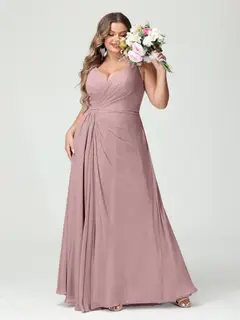 A-Line/Princess Spaghetti Straps Sleeveless Chiffon Plus Size Bridesmaid Dresses with Pockets & Split Side — view 31
