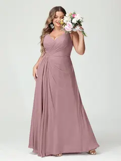 A-Line/Princess Spaghetti Straps Sleeveless Chiffon Plus Size Bridesmaid Dresses with Pockets & Split Side — view 32