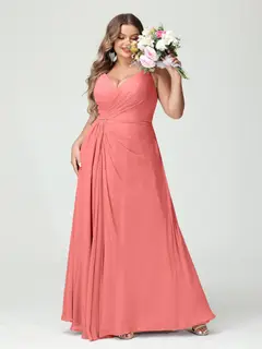 A-Line/Princess Spaghetti Straps Sleeveless Chiffon Plus Size Bridesmaid Dresses with Pockets & Split Side — view 33